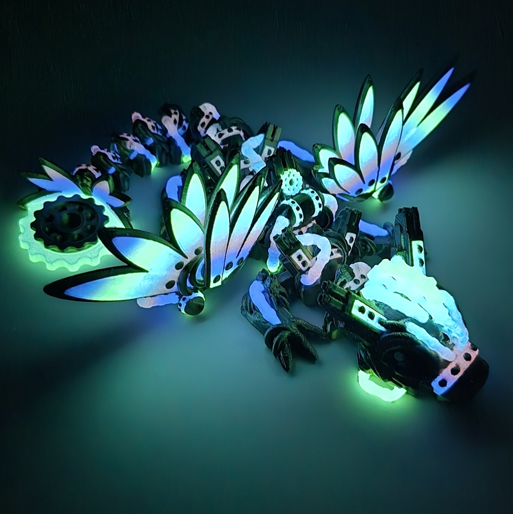 Articulated Steampunk Dragon – Glow-in-the-Dark Rainbow Display Piece - Picture 8 of 9